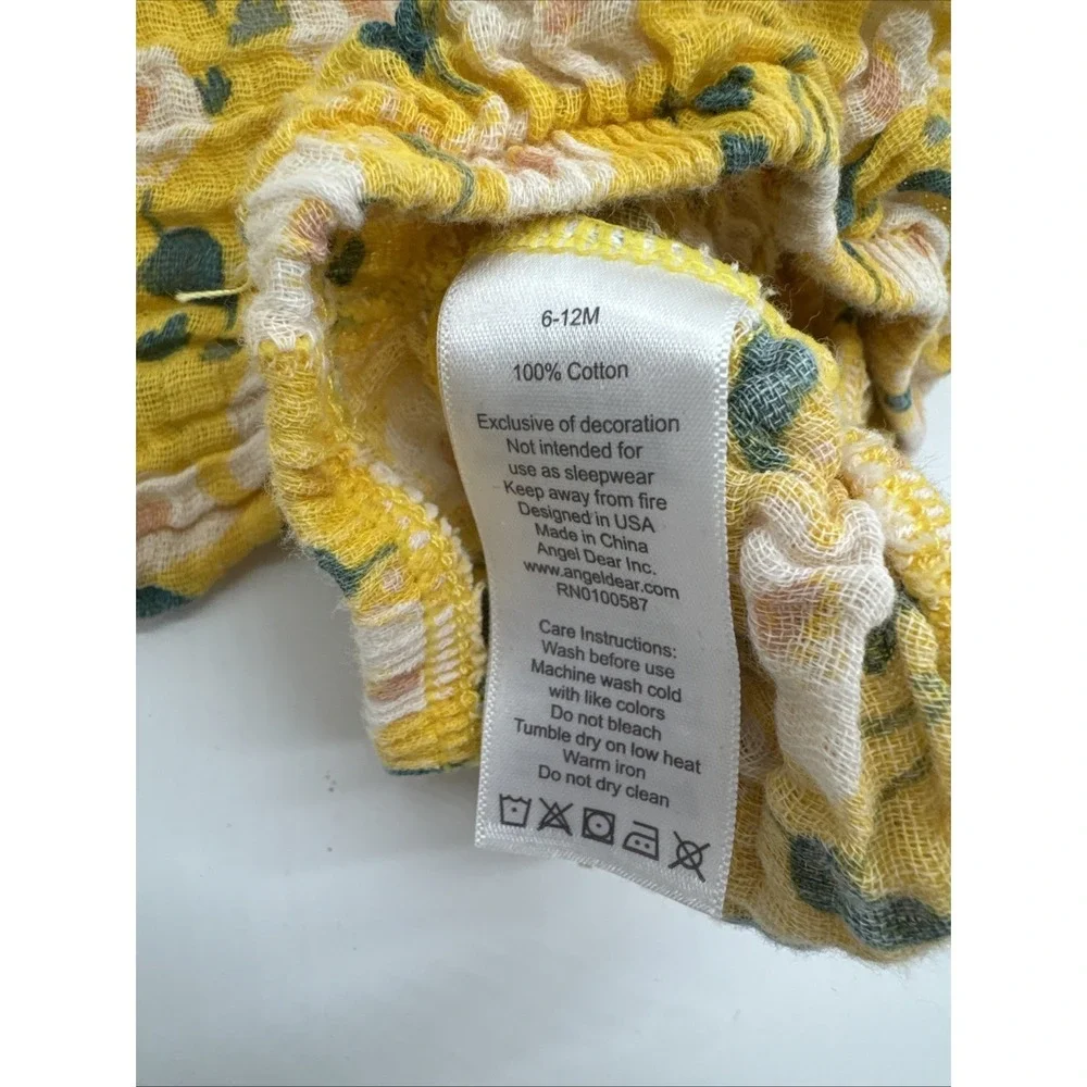 Angel Dear Baby Girl Yellow Floral Cotton Dress And Diaper Cover 6-12 ‎ Month